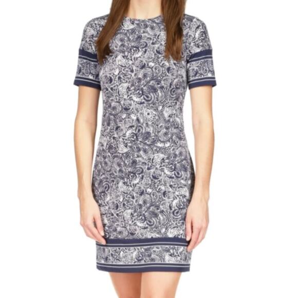 MICHAEL KORS Paisley Print Border Trim Blue Dress Size Women's Size S NWT - Picture 1 of 12